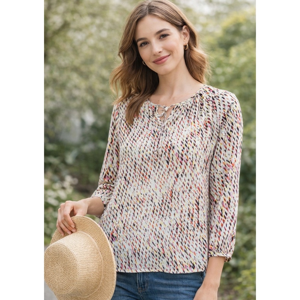 The Limited Abstract Print Long Sleeve Tie‎ Neck Blouse Women's Size S